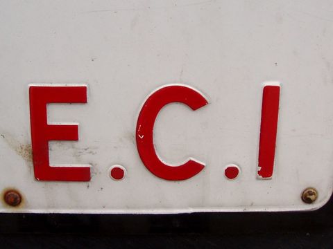Old London street sign with the postal district E.C.1 in red letters